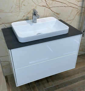 Тумба 800 2ящ Белый + столешница Про Дабл антрацит + раковина PLAZA Modern KERAMA MARAZZI